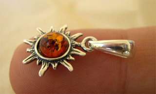 BALTIC HONEY or GREEN AMBER & STERLING SILVER SUN PENDANT CHARM  