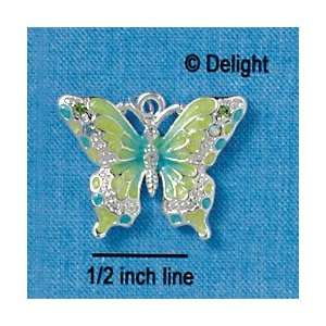  C2441 tlf   Large Lime Green & Blue Butterfly   Silver 