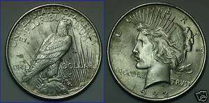 For Sale is One Bright 1922 Peace Dollar Nice Coin   Nice MS  