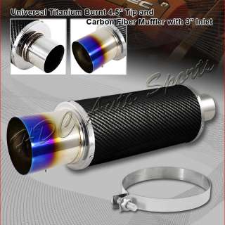 Titanium Burnt Tip Carbon Fiber Exhaust Muffler w/ 3 Inlet and 