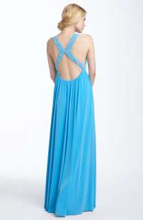 NEW JS Boutique Beaded Matte Jersey GOWN GRECIAN SKY 16  