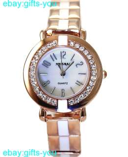   Rose Gold Tone Watchcase White Dial Ladies Women Bracelet Watch FW700C