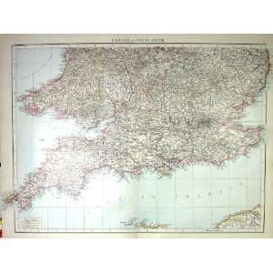  ENGLAND SOUTH WALES ANTIQUE MAP c1897 DEVON DORSET 