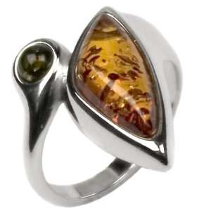   Honey Green Amber and Sterling Silver Ring Ian & Valeri Co. Jewelry