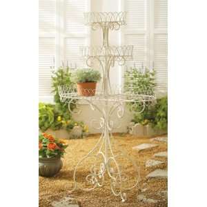  Distressed White Three Tiered Plant Stand Metal Uction 