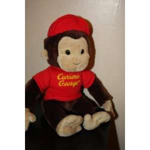 com Curious George Stuffed Character Toy Wearing a Red Hat and Shirt 