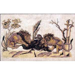  40x65 Lions Hunting Boar Roman Style Mosaic Art Tile 
