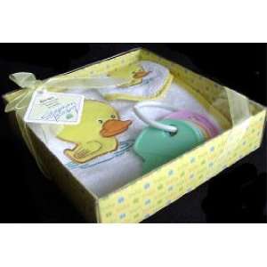  Yellow Duck Ducky Duckie Bib/Washcloth/Teether Gift Set 