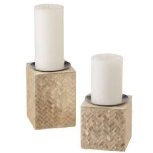   White Capiz Shell Tile Pillar Candle Holders 6