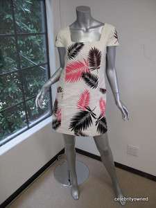Tibi White/Multi Color Leaf Print Cap Sleeve Dress 6  