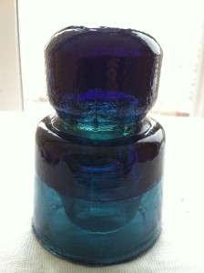 RUSSIAN GLASS INSULATOR TWO TONE GREEN & BLUE  