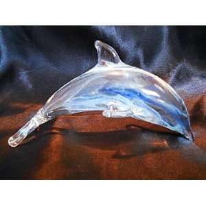  New Hand Blown Glass Glow in the Dark Dolphin Blue 