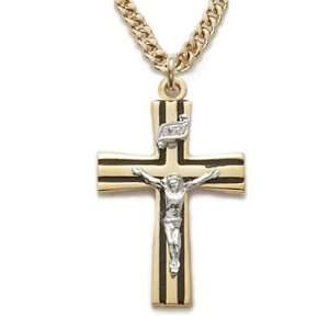 24K Gold Over Sterling Silver Crucifix Necklace in a 2 Tone and 