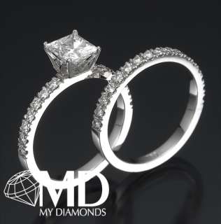   DIAMOND ENGAGEMENT RING SET 1.35 CT WEDDING SOLITAIRE PRINCESS CUT