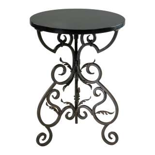 Black and Gold Old World Scroll Leaf Side Table  