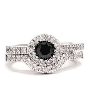    1.05CT Black Diamond Engagement Wedding 14K Ring Set Jewelry