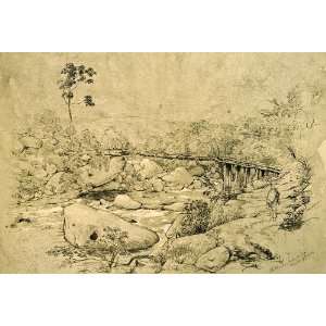   Mark Colombian Log Bridge River Rock   Original Print
