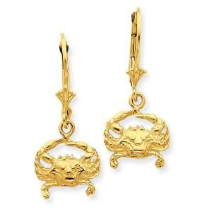  14k Gold Blue Crab Leverback Earrings Jewelry