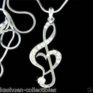   Crystal TREBLE G CLEF Love MUSIC MUSICAL NOTE Heart Pendant Necklace