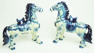 Pair of Large Flow Blue Porcelain Chinese Horses  