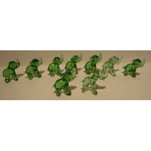  Set of 9 Blown Glass Green Elephant Figurines 0.5h 