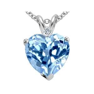 Tommaso Design(tm) Genuine 8mm Light Sky Blue Topaz and Diamond Heart 