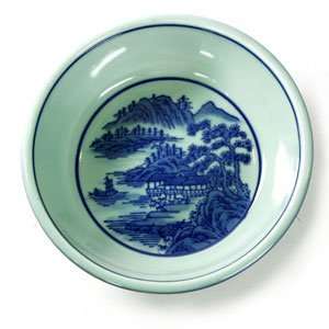    Chinese Celadon Bowl Replica with Mountain Scenery 