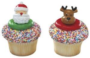 Christmas Santa Claus Reindeer CupCake TOPPER Party Kit Treat Top Cake 