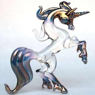 Unicorn Rearing Figurine Sculpture of Hand Blown Glass  