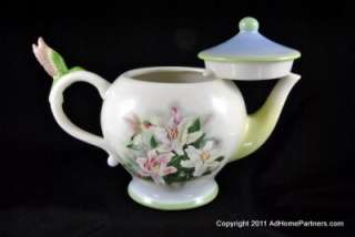Lena Liu Teapot Hummingbird and Lilies Collectible Teleflora  