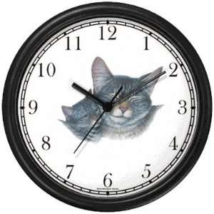 Gray Tabby Cat Mom and Kitten Cat   JP   Wall Clock by WatchBuddy 