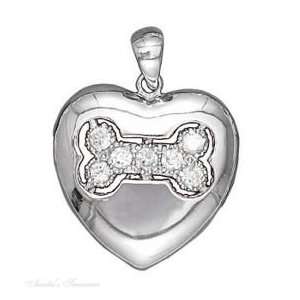    Sterling Silver Cubic Zirconia Dog Bone Heart Pendant Jewelry
