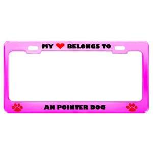  An Pointer Dog Pet Pink Metal License Plate Frame Tag 