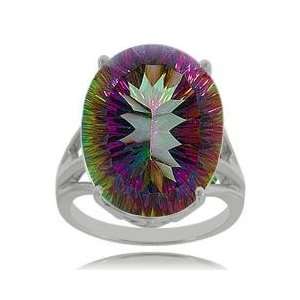  Oval Mystic Fire Topaz Ring Sterling Silver Radiant Cut 
