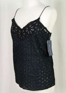 French Connection NWT $118 Eyelet Cami Tank Black   10  