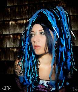 Turquoise Blue Black Knotty Cyber Goth Hair Falls Anime  