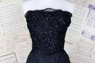 Vintage 50s Black Sequin Strapless Party Dress Bolero Jacket Madeline 