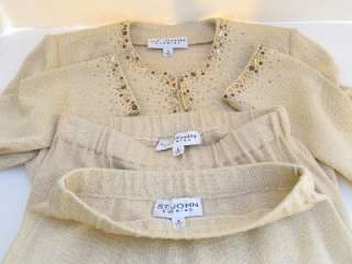 ST JOHN KNITS EXQUISITE GOLD EVENING SUIT W/2 SKIRTS SIZE 4/2 RETAIL $ 