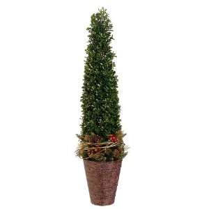  29 Glittered Boxwood/Pine/Berry Topiary in Pot Green Gold 