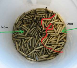 The bullet shells to the left of red line arethe ones without cleaning 