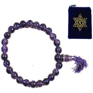 AMETHYST WRIST MALA ~ 8mm Size ~ Prayer Beads w/ Heart Chakra Mala Bag