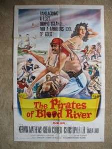   Vintage PIRATES OF BLOOD RIVER one sheet MOVIE POSTER 1962 27x40 RARE