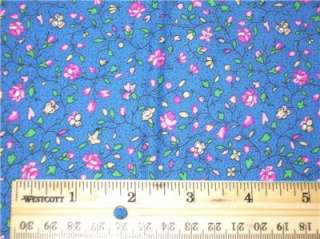 New Calico Blue Pink Fabric BTY Flowers Floral  