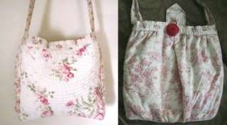Quilted PINK ROSES & Victorian TOILE FABRIC Poufy Shoulder Bag/PURSE 