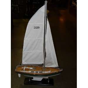  Hand Painted Wooden Sailboat Model w/ Nylon Sails