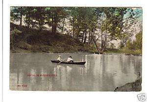 Michigan postcard Boating on Muskegon River old  