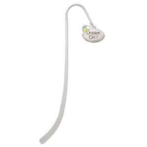  Dream On Oval Silver Plated Charm Bookmark with AB Crystal 