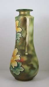 Vintage Art Pottery Vase Hand Painted Bold Flowers 14 3/4 Double 
