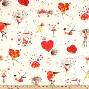  44 Wide Cherie Women & Hearts Ivory Fabric By The Yard 