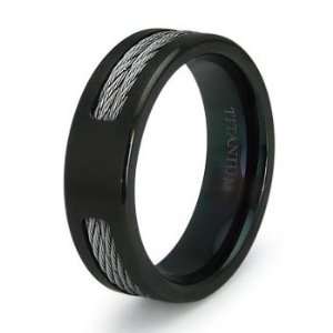 Black Titanium Double Cable Wedding Band Ring Sz 10.5 SN 